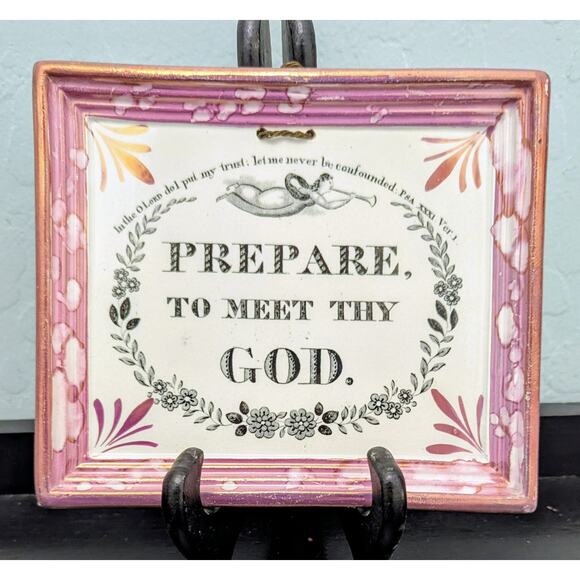 1840s Prepare To Meet Thy God Ganriel W/ Trumpet Pink Luster Sunderland Plaque - Picture 1 of 6